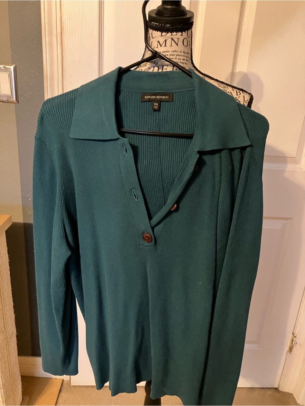 Banana Republic Teal Ribbed Knit Polo Sweater